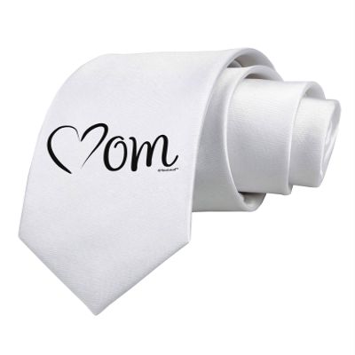 TOOLOUD Mom with Brushed Heart Design Printed White Neck Tie