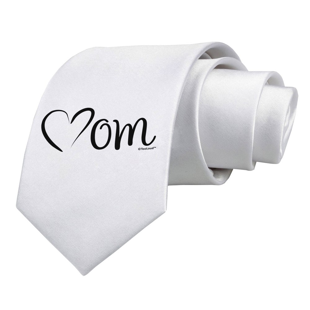TOOLOUD Mom with Brushed Heart Design Printed White Neck Tie
