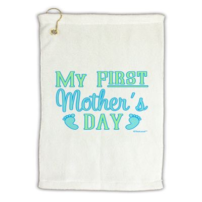 TOOLOUD My First Mother's Day - Baby Feet - Blue Micro Terry Gromet Golf Towel 16" x 25"