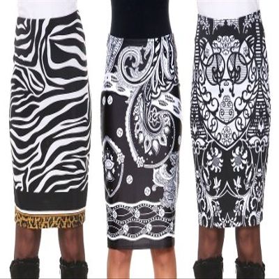Victoria Pencil Skirt- Black & White Bandana Print - S, Black,White,Red