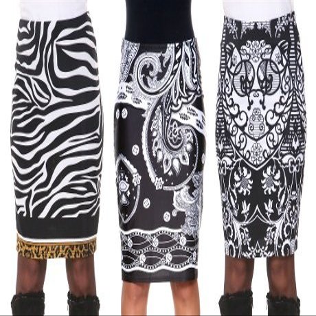 Victoria Pencil Skirt- Black & White Bandana Print - S, Black,White,Red