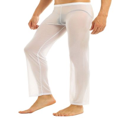 iEFiEL Mens Mesh See Through Home Lounge Pants Nightwear (M, White)