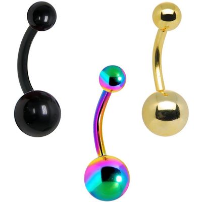 14ga Belly Ring 3-pack Titanium Anodized 316L Surgical Steel