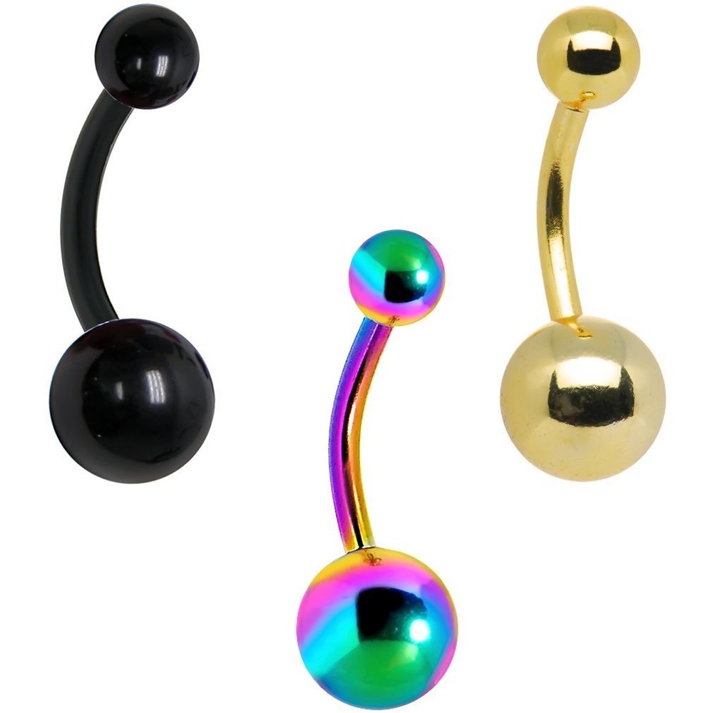 14ga Belly Ring 3-pack Titanium Anodized 316L Surgical Steel