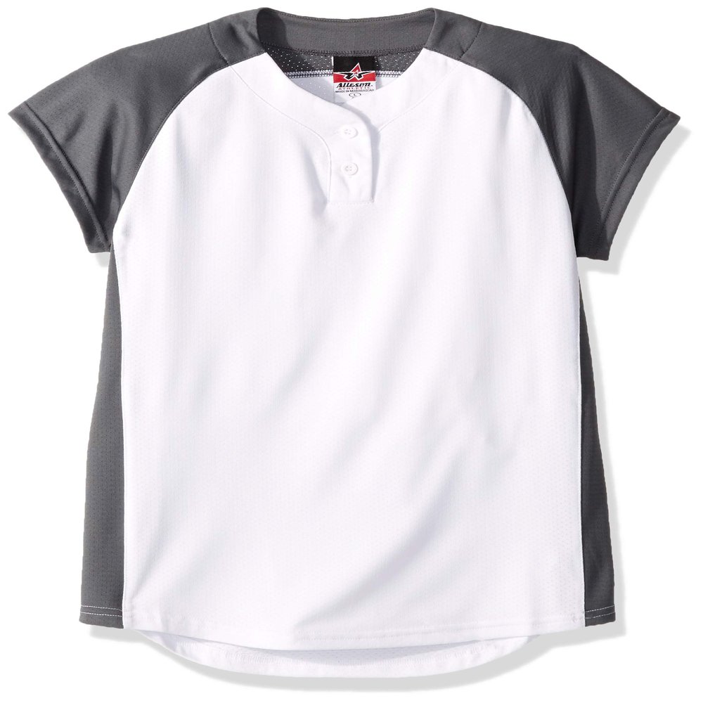 Alleson Athletic Girls Dura-Light Fast Pitch Softball Jersey, White/Charcoal, Medium