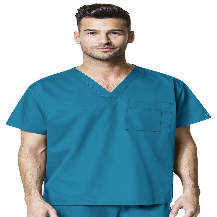 WonderWink Womens Unisex V-Neck Top Medical Scrubs Shirt, Teal Blue, Small US