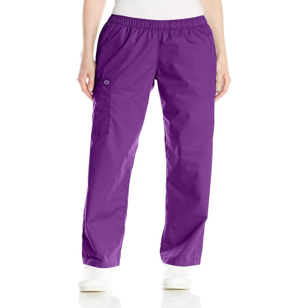 Wink WonderWORK Women's Pull-On Cargo Scrub Pant, Eggplant, 2XS PET