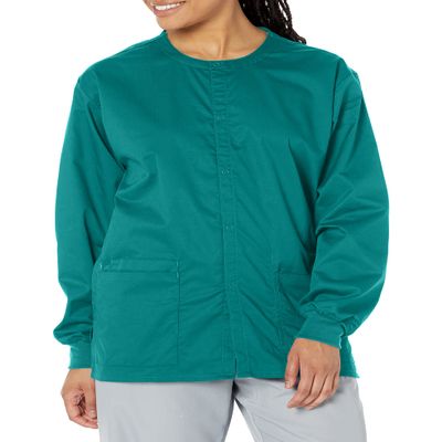 WonderWink Plus-Size Snap Front Jacket Outerwear, Teal Blue, 3X-Large