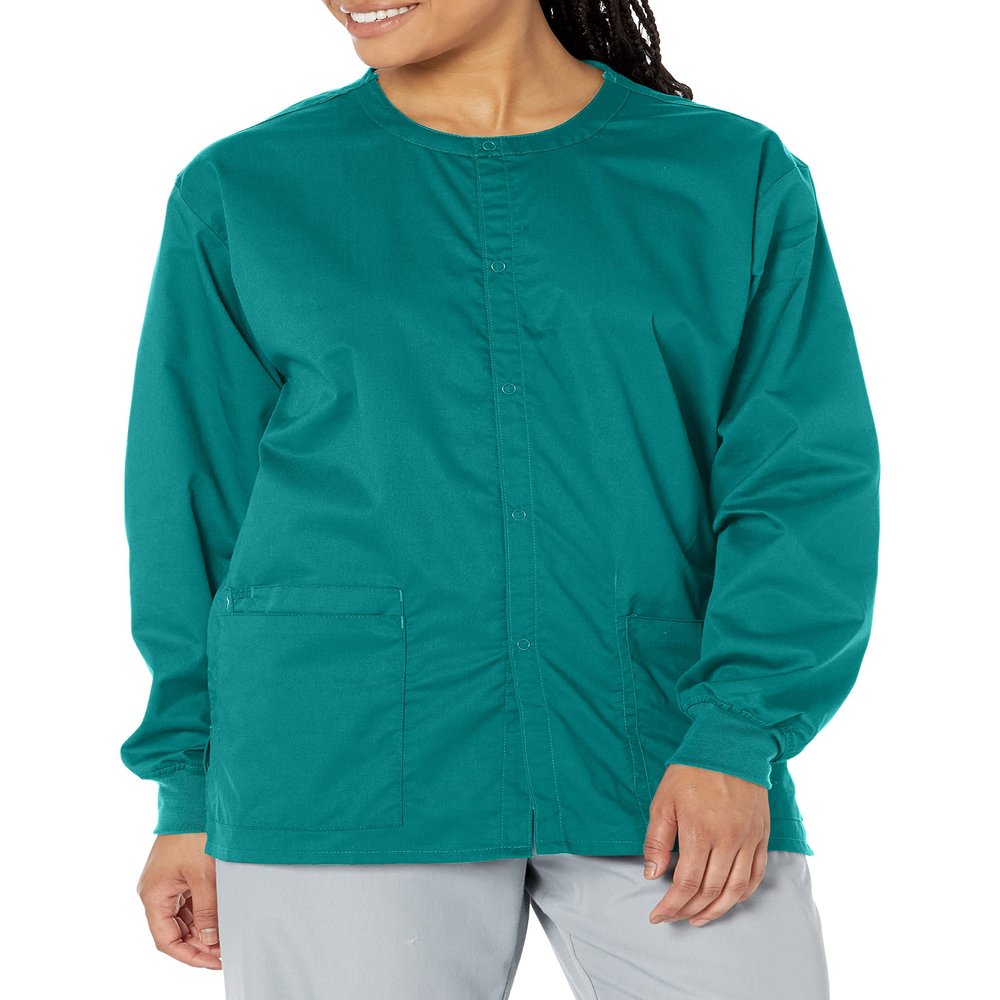 WonderWink Plus-Size Snap Front Jacket Outerwear, Teal Blue, 3X-Large