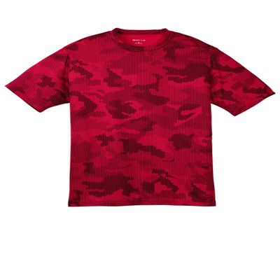 SPORT-TEK Youth CamoHex Tee | Athletic Fit T-Shirt for Boys & Girls, Spring & Summer Kids' Clothing, Breathable Activewear Deep Red