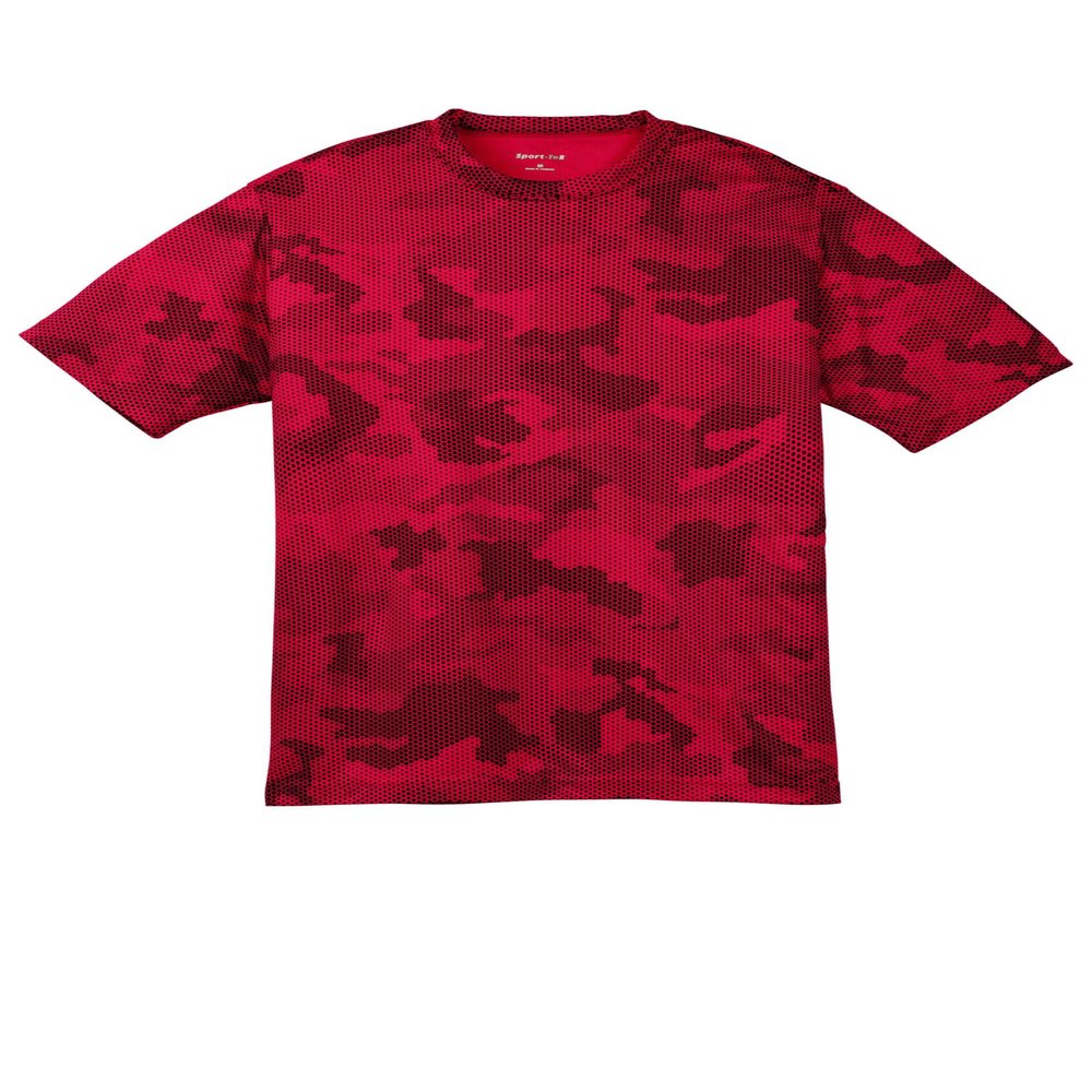 SPORT-TEK Youth CamoHex Tee | Athletic Fit T-Shirt for Boys & Girls, Spring & Summer Kids' Clothing, Breathable Activewear Deep Red