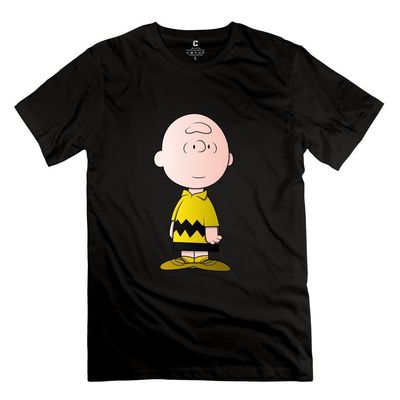 Yisw Men's Charlie Brown T-Shirt S Black 100% Cotton Cool T-Shirts