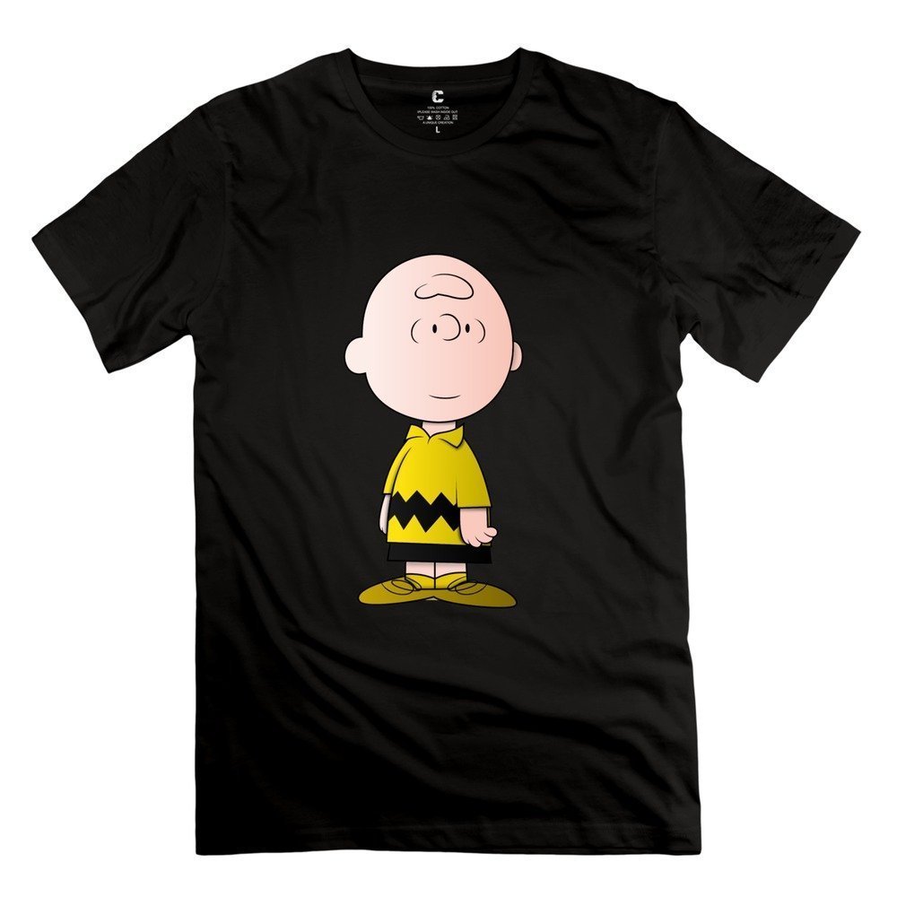 Yisw Men's Charlie Brown T-Shirt S Black 100% Cotton Cool T-Shirts
