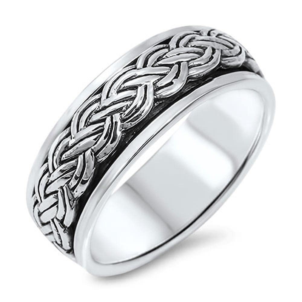 Spinner Men's Wedding Band Celtic Weave Braid Ring Sterling Silver Size 7