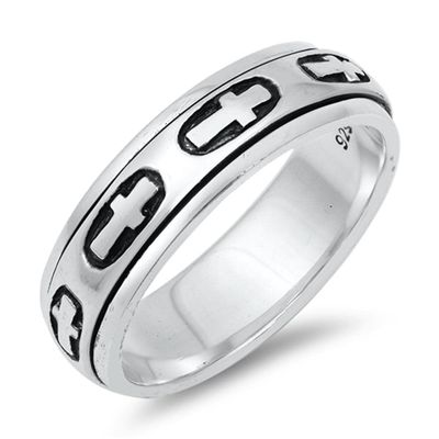 Men's Christian Spinner Cross Ring New .925 Sterling Silver Band Size 10