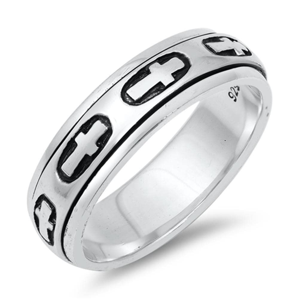 Men's Christian Spinner Cross Ring New .925 Sterling Silver Band Size 10