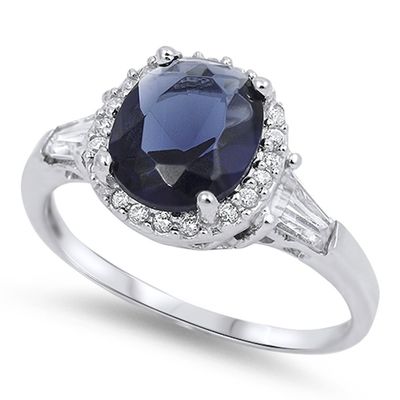 Blue Simulated Sapphire Beautiful Halo Ring New .925 Sterling Silver Band Size 9