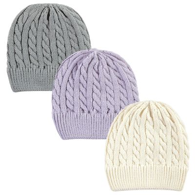 Hudson Baby Unisex Baby Knit Cuffed Beanie 3pk, Lilac Cream, Youth