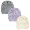 Hudson Baby Unisex Baby Knit Cuffed Beanie 3pk, Lilac Cream, Youth view 1