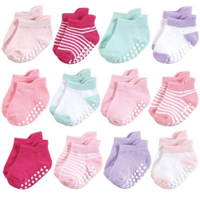 Hudson Baby Unisex Baby Non-Skid No-Show Socks, Pink Lilac, 2-4 Toddler
