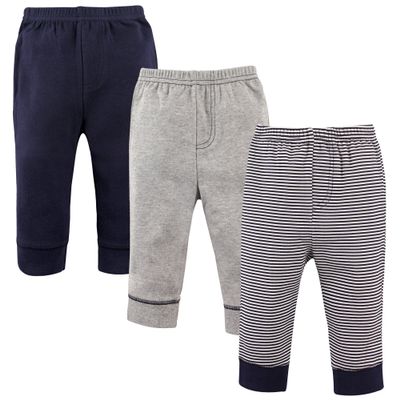 Luvable Friends Unisex Baby Cotton Pants, Stripe Navy Gray, 9-12 Months