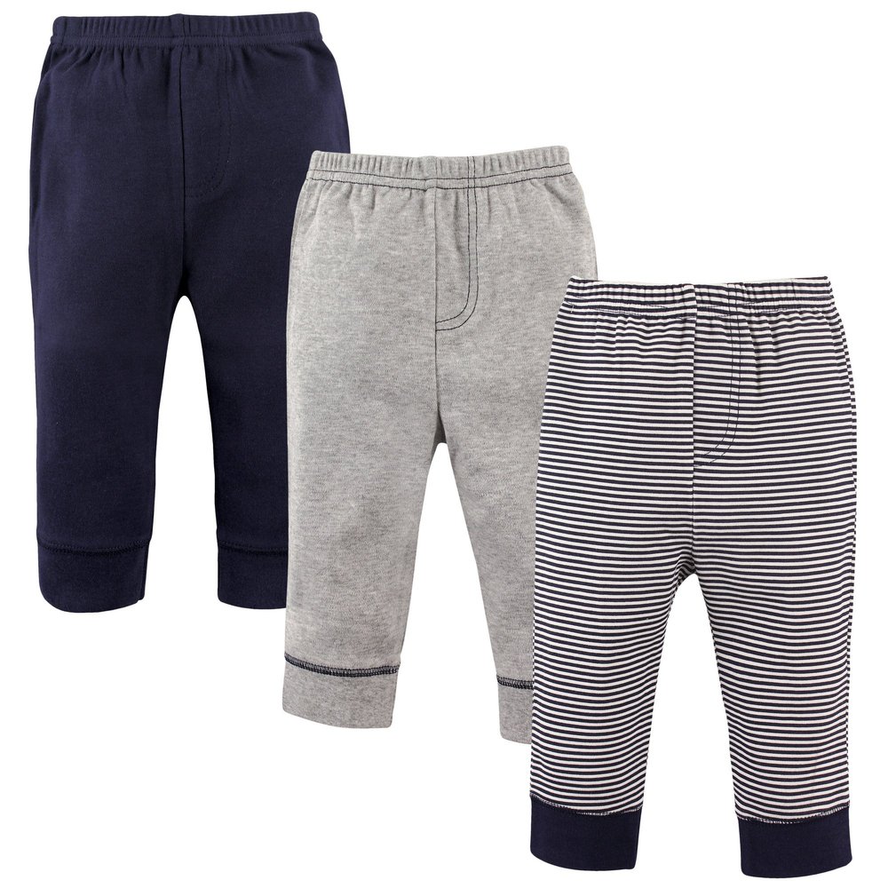 Luvable Friends Unisex Baby Cotton Pants, Stripe Navy Gray, 9-12 Months