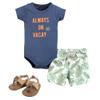 Hudson Baby Unisex Baby Cotton Bodysuit, Shorts and Shoe Set, Vacay, 0-3 Months view 1