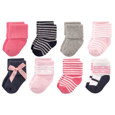 Luvable Friends baby boys Newborn and Terry Socks, Pink Scroll, 0-6 Months US