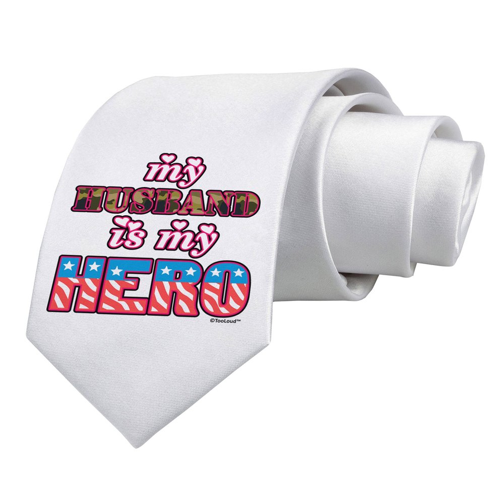 TOOLOUD My Husband is My Hero - Armed Forces Printed White Neck Tie