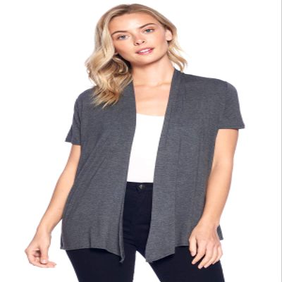 12 Ami Basic Solid Short Sleeve Open Front Cardigan Charcoal Extra Large
