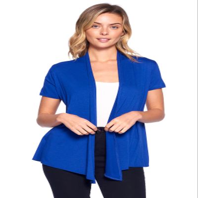 12 Ami Basic Solid Short Sleeve Open Front Cardigan Royal Blue Small
