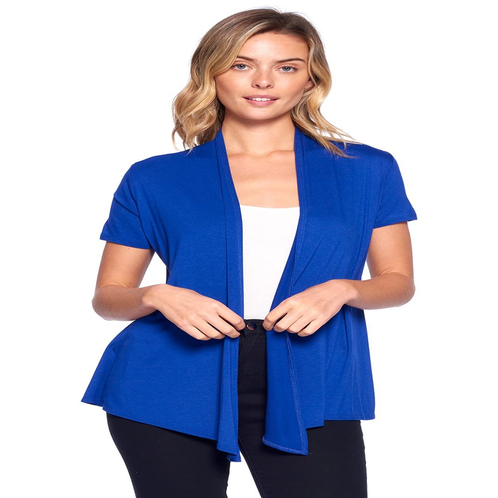 12 Ami Basic Solid Short Sleeve Open Front Cardigan Royal Blue Small