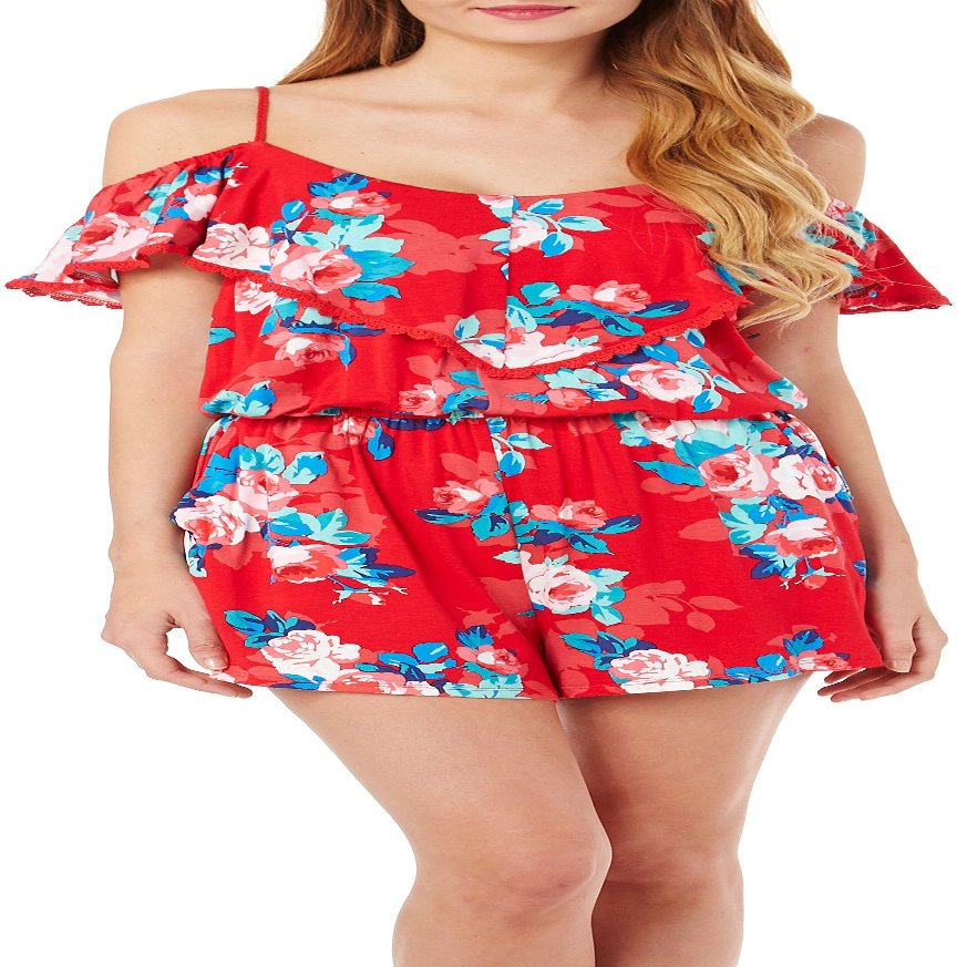 Jessica Simpson Women's Norah Romper in Red Blossom, Large