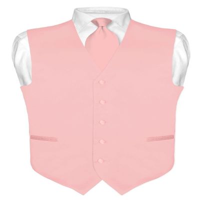 Vesuvio Napoli Men's Dress Vest & NeckTie Solid DUSTY PINK Color Neck Tie Set sz 4XL