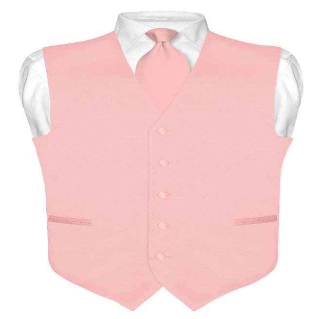 Vesuvio Napoli Men's Dress Vest & NeckTie Solid DUSTY PINK Color Neck Tie Set sz 4XL