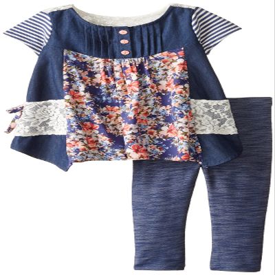 Bonnie Jean Girls' Toddler Chambray Mixed Print Legging Set, Blue, 2T