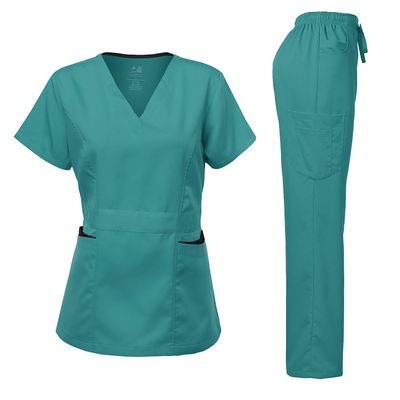 Dagacci Medical Uniform Women's Scrubs Set Stretch Contrast Pocket Teal Green S