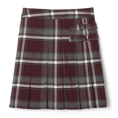 French Toast Girls' Adjustable Waist Plaid 2-Tab Scooter, Burgundy Plaid, 12