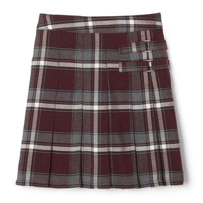 French Toast Girls' Adjustable Waist Plaid 2-Tab Scooter, Burgundy Plaid, 10
