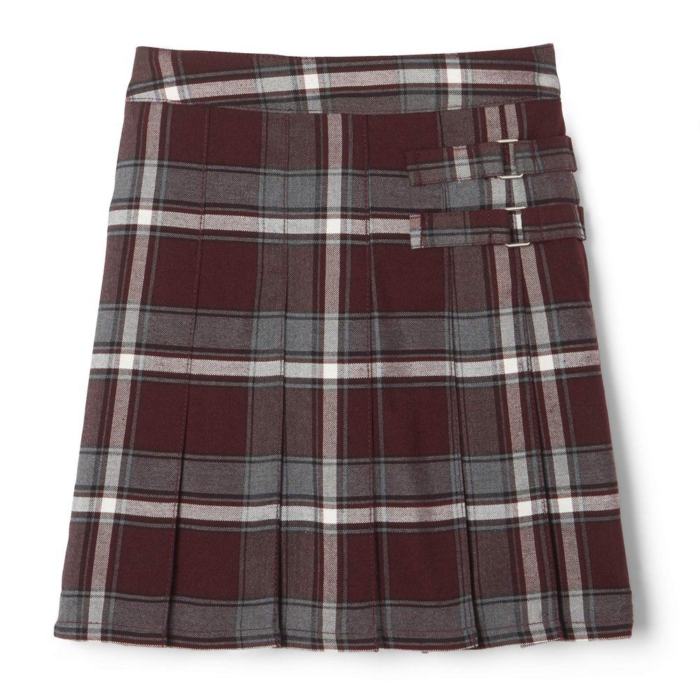French Toast Girls' Adjustable Waist Plaid 2-Tab Scooter, Burgundy Plaid, 10
