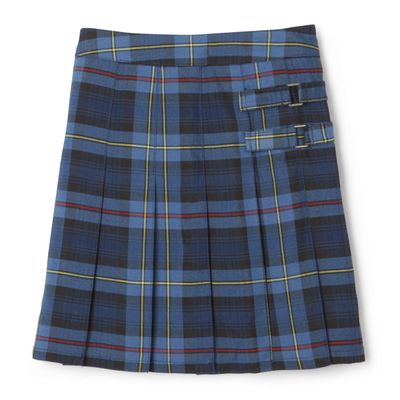 French Toast Girls' Adjustable Waist Plaid 2-Tab Scooter, Blue & Red Plaid, 14