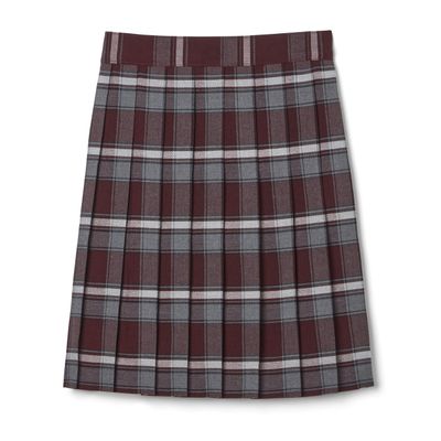 French Toast Girls' Adjustable Waist Mid Length Plaid Pleated Skirt, Burgundy Plaid, 7
