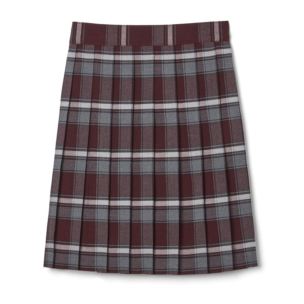 French Toast Girls' Adjustable Waist Mid Length Plaid Pleated Skirt, Burgundy Plaid, 7