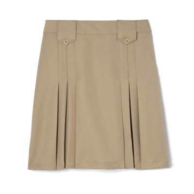 French Toast Girls' Adjustable Waist Front Tab Pleated Skirt, Khaki, 8