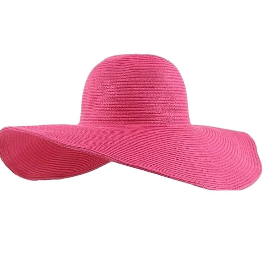 Wowlife Wide Brim Roll-up Big Beautiful Solid Color Floppy Hat (Hot Pink)