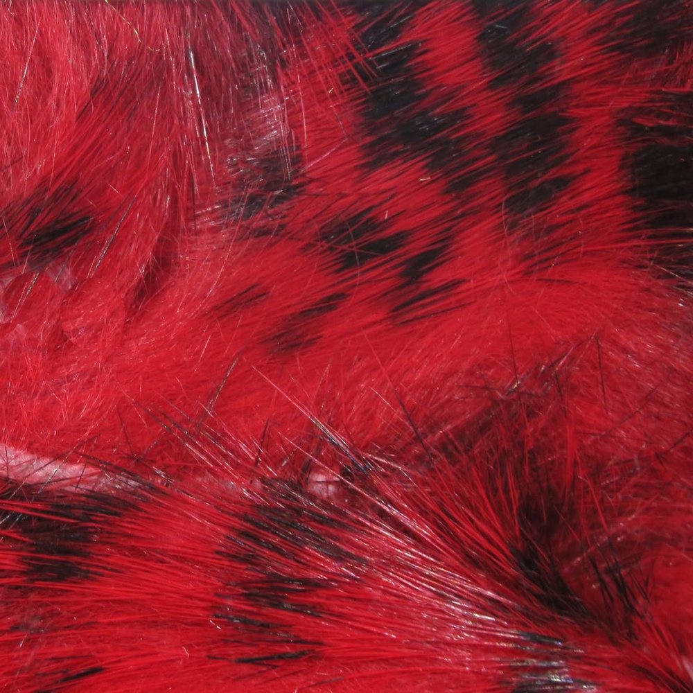 Hareline Fly Tying Black Barred Rabbit Strips - Black Barred/Red