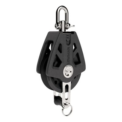 Lewmar 50mm Synchro Block Single Becket, 990 lb Working Load Limit, Accommodates 1/4" - 3/8 Lines, High-Density Free-Spin Bearing, Traveler Compatible - 29925004BK