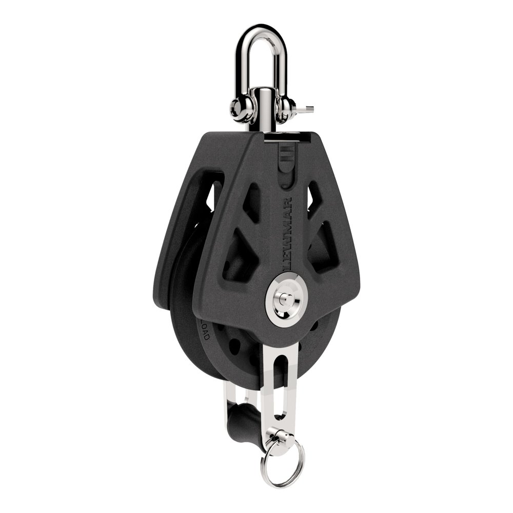 Lewmar 50mm Synchro Block Single Becket, 990 lb Working Load Limit, Accommodates 1/4" - 3/8 Lines, High-Density Free-Spin Bearing, Traveler Compatible - 29925004BK