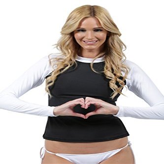 INGEAR Ladies Rash Guard Long Sleeve Surf Shirt Swimwear (Large, Black/White)