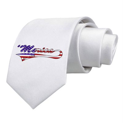 TOOLOUD Merica Established 1776 - American Flag Style Printed White Neck Tie
